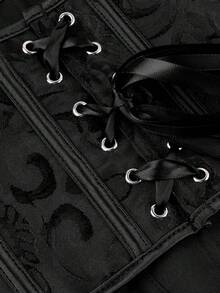 Black Halter Neck Tube Top For Women, Shapewear, Jacquard Pattern Back Tie Corset, - Black - View 5