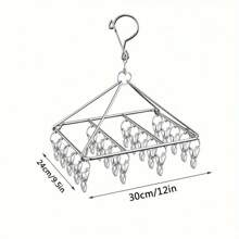 1pc Stainless Steel Sock Drying Rack, With Multiple Clips, Rotating Hook Windproof Clothes Hanger, Suitable For Socks, Bras, Lingerie, Laundry Accessories