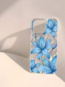 1pc Minimalist Blue Lily Pattern Shiny Waterproof, Shockproof, Anti-Slip Soft Phone Case Cover Compatible With Apple Phones - Multicolor - View 3