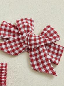 Baby Girl Strawberry Outfit Plaid Smocked Sleeveless Overall Romper Te-Up Headband Cute Summer Clothes 2Pcs Set