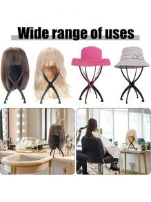 Wig Stand, Wig Head Stand For Multiple Wigs Collapsible Holder Wig Display Tool Travel Stand For All Wigs, Portable Wig Holder Hat Display Portable Travel Wig Holder Stands For Multiple Wig Head Stand Stable Back To School
