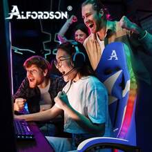 ALFORDSON Gaming Massage Chair, Massage Racing Chair With LED, Ergonomic Desk Chair With 150° Tilt, Retractable Footrest, PU Leather, Height Adjustable, 180 Kg Load Capacity