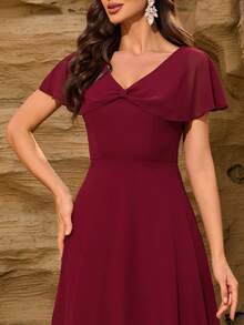 V-Neck Classic And Elegant Chiffon Cape Bridesmaid Dress ,For Birthday,Wedding Guest Dress Women,Prom Gown, Graduation, Dinner Party Dress,Graduation Dress - Wine Red - View 6