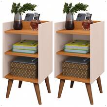 Kit With 2 Bedside Tables With Retro Legs And Compact Max Cell Phone Holder - Beis - Ver 8