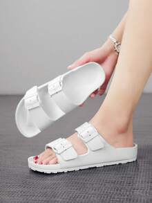 Women's Double Strap EVA Slide Sandals, With Buckle, Non-Slip Durable Soft Comfortable Shock Absorption, Suitable For Outdoor, Beach - White - View 1