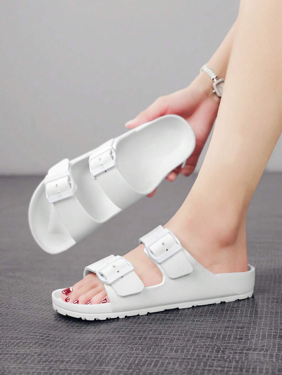Women's Double Strap EVA Slide Sandals, With Buckle, Non-Slip Durable Soft Comfortable Shock Absorption, Suitable For Outdoor, Beach - White - View 1