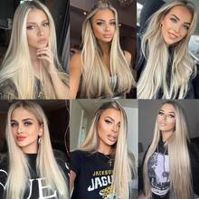 13X6 Platinum White Synthetic Lace Front Wigs 28 Inch Pre Plucked Long Straight Hair Wigs Glueless White Wigs Heat Resistant Fiber Hair Natural Halloween Wigs Platinum Blonde Lace Front Wigs For Women For Daily Christmas Party Cosplay Use - 漸變金色 - 查看 11