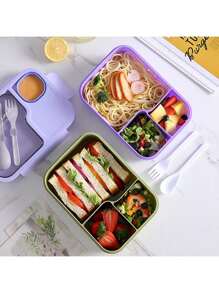 1pc Adult Lunch Box, 1450ml Adult Lunch Box, Leak Proof Lunch Box With Utensils, 3-Compartment Lunch Box, Microwave Heating, Four-Color Optional