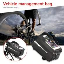 Waterproof Bicycle Handlebar Bag With Phone Holder - PU Material, Frame Front Pouch Fits Mountain Bike And Road Bike, Secure Zipper Closure, Black, Cycling Storage | Reflective Feature | Waterproof Bag, Bike Bag