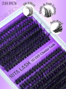 RITALASH RITALASH 240PCS D Curl 3D Fluffy Mix Length Cluster Lashes Kit Fluffy And Comfortable False Eyelashes Kit With Lash Bond&Seal Tweezers At Home For Daily Life&Dates And Party