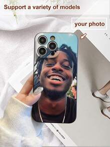 1pc Black TPU Customizable Printed Protective Phone Case, Compatible With IPhone/Android Phones, Such As , Galaxy, OPPO, With Lanyard/Wrist Strap, Shock-Absorbent And Interesting Design