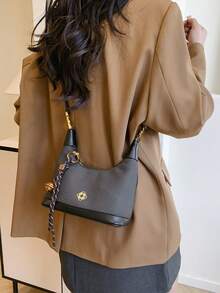 New Fashionable Minimalist Versatile Casual Patchwork Texture Handbag/Shoulder Bag/Crossbody Bag - Black - View 3