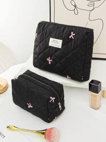 1 Piece Women's Bow Embroidered And Quilted Makeup Bag Sets Travel Cosmetic Bag With Handle Tampon Storage Bag Sanitary Pad Pouch Large Capacity Cosmetic Bag, Lightweight Fluffy Filling Toiletries Bag Mini Travel Makeup Case Pouch For Travel Storage,Daily Use. For School Cosmetic Bag Back To School Supplies Cosmetic Storage School Stuff Bag Organizer Room Stuff