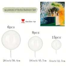 30pcs 20 Inch/18inch/5inch PVC Bobo Balloon, Romantic Transparent Bobo Balloon For Birthday Party Scene Decoration