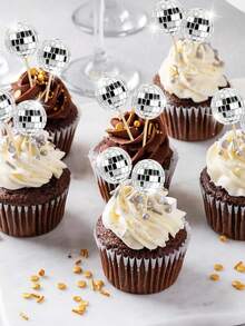 5/10/20 件银色玻璃迪斯科球蛋糕装饰 - 适合 70 年代主题派对、生日和蛋糕 - 无羽毛，耐用玻璃材质 - 彩色 - 查看 10