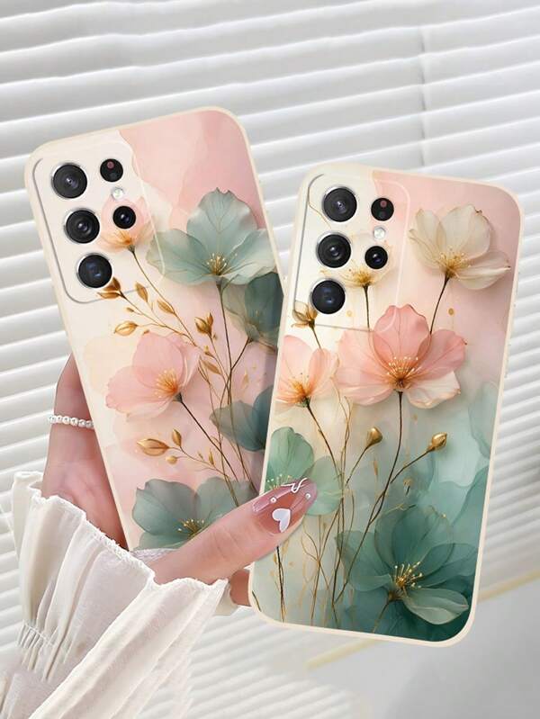 Estuche multipropósito con diseño floral de borde poroso pintado en beige, adecuado para Funda de teléfono IP/Protector de teléfono/Funda IP14/Funda IP15 PROMAX/Funda IP16/Funda IP11, compatible con IP11, IP12, IP13, IP16, IP15, IP16Plus, IP16ProMax, compatible con Samsung Galaxy S23, S24, S25, S24Plus, S25Plus