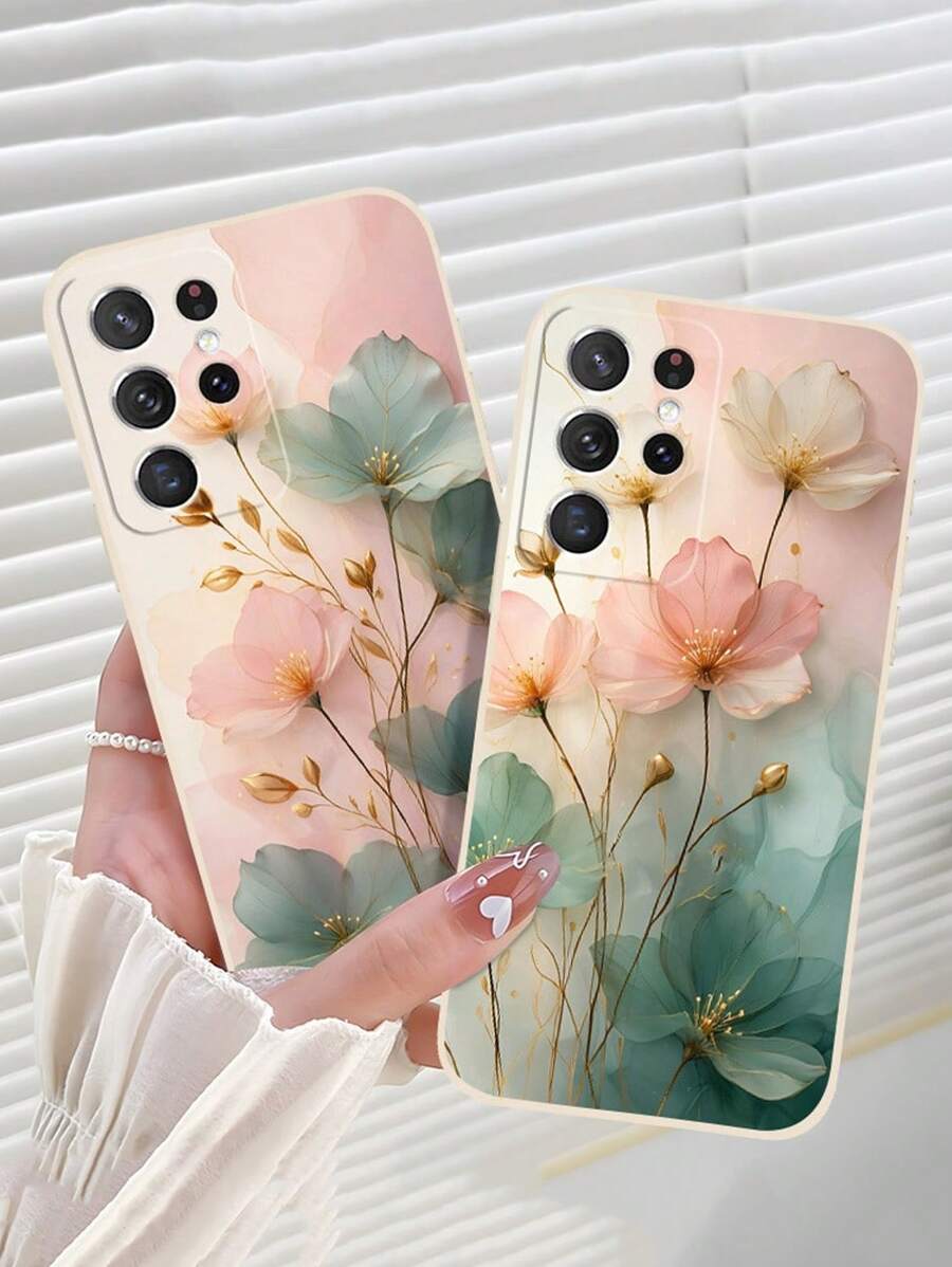 Estuche multipropósito con diseño floral de borde poroso pintado en beige, adecuado para Funda de teléfono IP/Protector de teléfono/Funda IP14/Funda IP15 PROMAX/Funda IP16/Funda IP11, compatible con IP11, IP12, IP13, IP16, IP15, IP16Plus, IP16ProMax, compatible con Samsung Galaxy S23, S24, S25, S24Plus, S25Plus