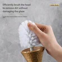 Cepillo de inodoro de lujo, a prueba de agua, en color dorado - Diseño ergonómico de mango largo para la limpieza del baño, higiene del baño, limpieza profunda, uso diario, calidad hotelera, base a prueba de salpicaduras y alcance de 360°. (Moderno, elegante, fácil de limpiar)