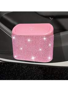 1pc Car Garbage Can With Cover Side Hanging Trash Bin, Includes Garbage Bags, Cute & Practical Car Trash Can And Liners