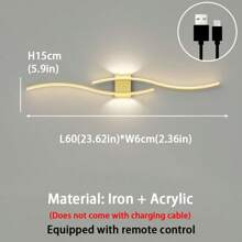 1 Piece Modern Gold LED Wall Sconce, Iron Body, Acrylic Shade, Easy DIY Assembly, Charging Cable Not Included, Suitable For Office, Bedroom, Dining Room, Hallway, Outdoor Decorative Lighting, Birthday Gift For Friends, With Remote Control, Adjustable Brightness