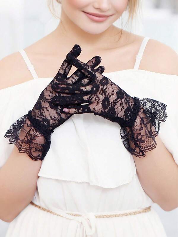 Luvas femininas sensuais para festa gótica, luvas de casamento, luvas de ópera, luvas femininas para chá da tarde, luvas para vestidos de noite, luvas femininas para chá da tarde e casamento com flor de rosa e laço de renda, presente de Páscoa