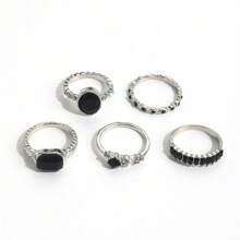 5 Stücke/Set Europäischer und Amerikanischer imitierter schwarzer Edelstein geometrischer Strass Ring