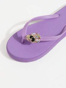 2025 Women's Skull Flat Flip-Flops, Lightweight And Comfortable Women Shoes, Perfect For Spring / Summer Travel, Home / Beach Thong Sandals - Mauve Purple - View 3