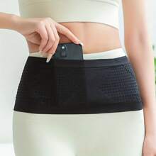 Pochete invisível para corrida - malha sem costura, nylon respirável com padrão de diamante, cinto elástico com absorção de choque, adequada para corrida e condicionamento físico, ótima para caminhadas - preta, visual esportivo moderno, bolsa de cintura leve, pacote de condicionamento físico