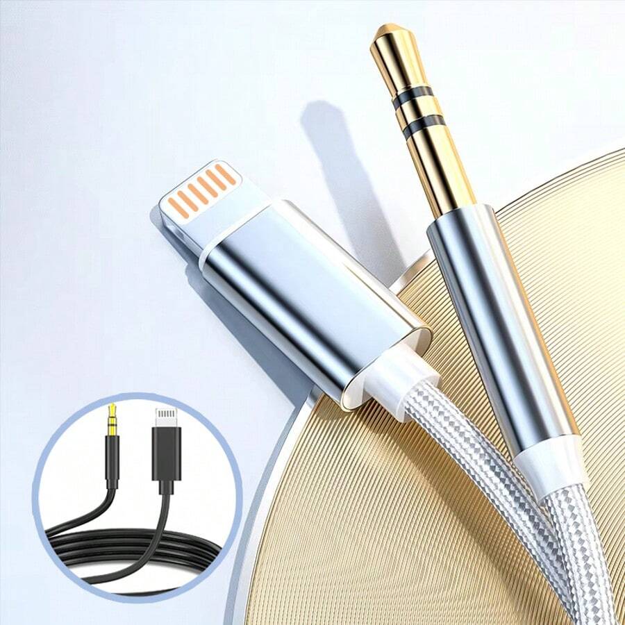3,3 FT/100 cm Schwarz/Silber AUX-Kabel, USB-C/Lightning auf 3,5 mm Audio-Kabel, kompatibel mit iPhone 14 13 12 11 Pro Max Plus, Konversionsadapter Kopfhörerverlängerungskabel