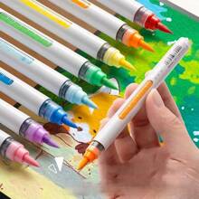 Straight Liquid Soft Tip Acrylic Marker Pen Set, 12/24/36/48 Colors, Student Stationery, Waterproof And Stackable, Stackable Art Brushes, Hobby Class Painting Watercolor Pens, Graffiti Painting Soft Brushes, Suitable For Painting Shoes, Glass, Ceramics, Cloth, Wood, Stone, Plastic, Paper, Etc.Stationery,School Supplies Back To School