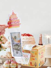 1 套生日快乐现金礼盒，浅黄色生日惊喜现金礼盒，带钞票卷的惊喜礼盒，带抽出式卡片的生日惊喜钱礼盒，送给朋友和家人的生日礼物，惊喜派对礼物