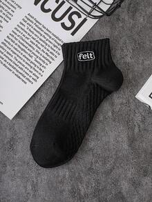 5prs Men's Solid Color Simple Design Thin Breathable Moisture Wicking Odor Resistant Short Crew Socks, Summer - Black - View 5
