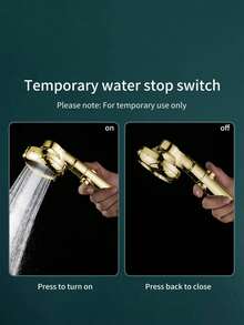 Luxury Gold One-Click Water Stop 3-Setting Shower Head + 59in Gold Flexible Hose, Rainfall Shower Hose - Gold - View 6