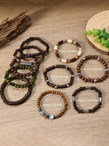 10pcs/Set Bohemian Style Wooden Bead, Sea Turtle, Coconut, Turquoise Bracelet Set, Suitable For Men's Daily Wear