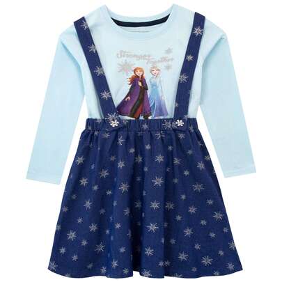 Disney Frozen Pinafore Dress Set | Girls Pinafore Dress And Top Set | Girls Anna And Elsa Pinafore Dress | Official Merchandise