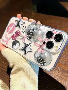 1 件透明镂空工艺蝴蝶结、樱桃、星星印花加厚防摔手机保护壳防水防震防刮 - 彩色 - 查看 3