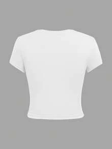 Cat And Pentagram Pattern Belly Baring Crop Top Women's Tops - White - View 3