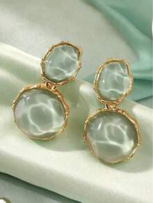 1 Pair Mint Green Asymmetrical Oval Wave Design Earrings - Green - View 3