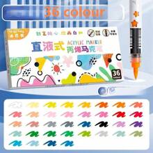 Straight Liquid Soft Tip Acrylic Marker Pen Set, 12/24/36/48 Colors, Student Stationery, Waterproof And Stackable, Stackable Art Brushes, Hobby Class Painting Watercolor Pens, Graffiti Painting Soft Brushes, Suitable For Painting Shoes, Glass, Ceramics, Cloth, Wood, Stone, Plastic, Paper, Etc.Stationery,School Supplies Back To School