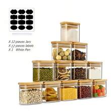 1 个带竹盖的玻璃香料罐 - 5.1 盎司（150 毫升）密封储存容器，适合厨房使用，非常适合调味料、咖啡豆、茶、糖、香草、香料、盐、胡椒，透明玻璃 - 彩色 - 查看 3