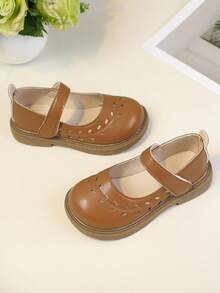 Girls' Brown Leather Shoes, New Spring & Autumn Children Princess Shoes, Girls' Soft Bottom Flats - Brown - View 3