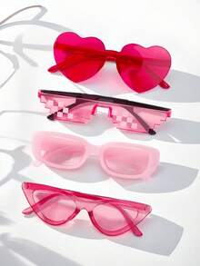 4副/套 Y2K 可爱粉色爱心马赛克镜框时尚眼镜，适合青少年，春夏款 - 粉色 - 查看 7