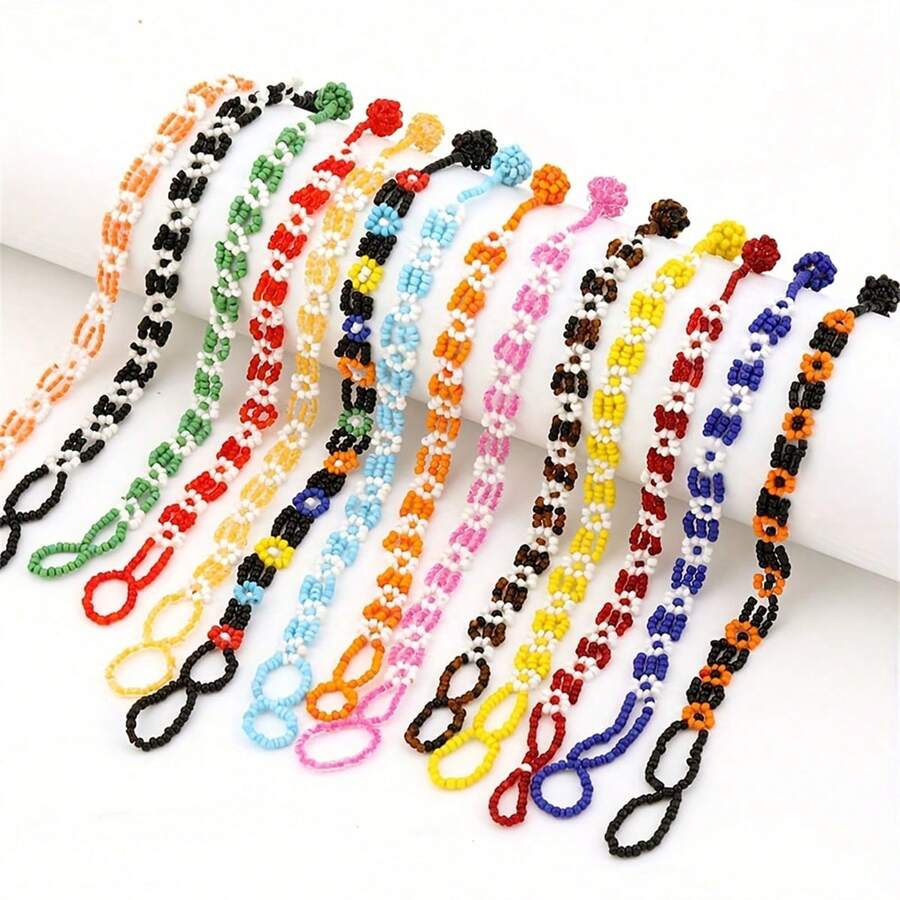 3/6/12pcs Bohemian Beaded Bracelets - Colorful Bead Design, Elastic String, Suitable For Casual And Party Wear, Multiple Colors, Great Gift - Multicolor - View 1