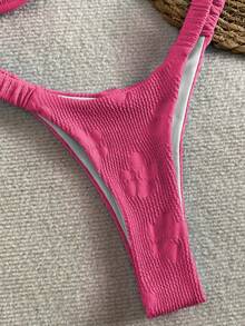 Bikinx Women's Floral Textured Underwire Bikini Pleated Strap Swimsuit Set - Hot Pink - View 4