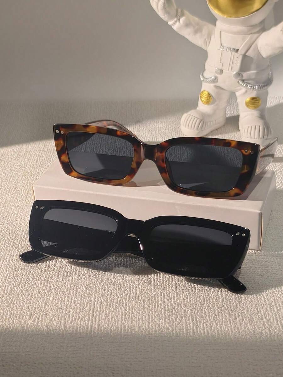 1/2pcs Minimalist Square Studded Fashionable Men's Fashion Glasses, Suitable For Photo Shoots And Travel Outfits For Summer Beach Vacation,Outdoor,Travel - Multicolor - View 1