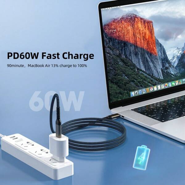 كبل شحن وإرسال بيانات نوع C إلى نوع C USB3.2 بقوة 60 واط، سرعة شحن وإرسال بيانات عالية، سرعة إرسال بيانات 10 جيجا بايت، متوافق مع أجهزة الهاتف المحمول والأقراص الصلبة، متوافق مع هواتف 16/16 برو/16 بلس/16 برو ماكس/ 15/15 برو/15 بلس/15 برو ماكس وهواتف Galaxy A14 5G A13 A54 A53 S23 S22 أولترا S21 S20 وهواتف أندرويد