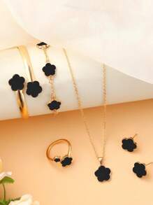 1 Set Lucky Star Bracelet, Necklace, Earrings, Bracelet, Ring 5pcs Jewelry Suit, Suitable For Party, Holiday Gifts, Daily Wear
