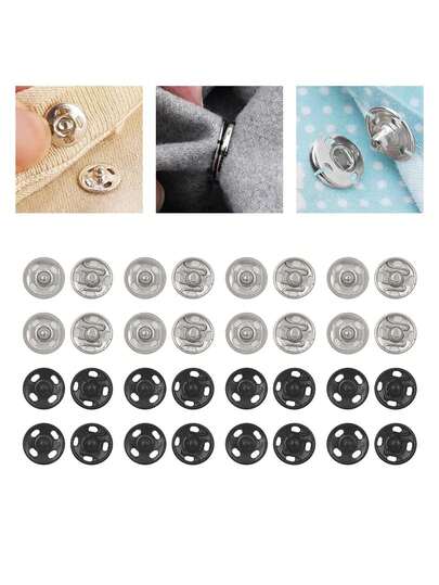 50-6件/100-12件 8-25毫米黑色/银色金属按扣，缝纫服装、包袋、钱包配件
