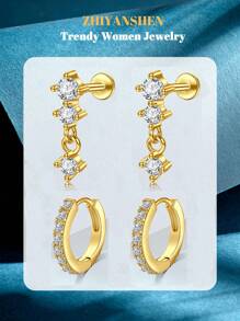 4 piezas Pendientes de cartílago para mujer de plata y oro, pendientes planos para tragus, helix, joyería para perforaciones, hipoalergénicos, pendientes apilables, pendientes de botón de oro para mujeres, pendientes para mujeres, pendientes de espalda plana, pendientes para el segundo orificio para mujeres