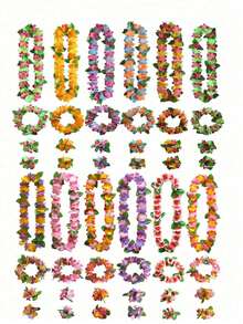 1/2/4/6/8/10set Hawaiian Flower Garlands Set, Hawaiian Leis Necklace, Hawaii Garland Necklace, Tropical Hawaii Flower Theme Party Favors, Tropical Hibiscus Flowers For Summer Pool Parties And Hawaii Theme Parties, For DIY Decoration Fancy Dress & Party Easter Gift, Holiday Wedding Beach Birthday Decorations, Hawaiian Leis Party Supplies(Random Color) - Multicolor - View 3